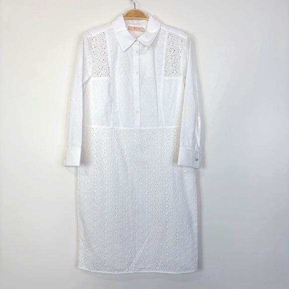 Tory Burch Patchwork Eyelet Dress Size 6 New Ivory White Classic Timeless - Picture 3 of 16